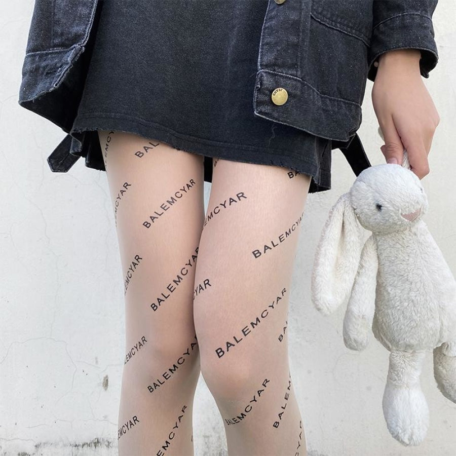 Black Letter Stockings Silk Print Sexy Socks Jk Thin Pantyhose For Women Stockings&socks