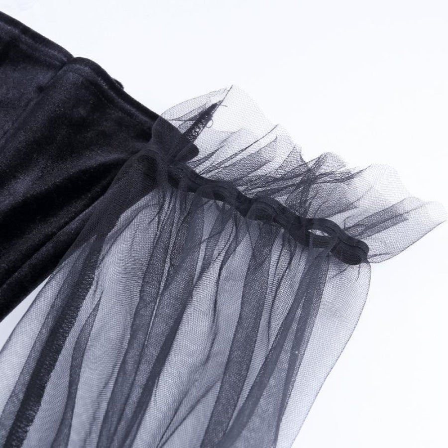 Black Velvet Sexy Tulle See Through High Waist Pleated Dress