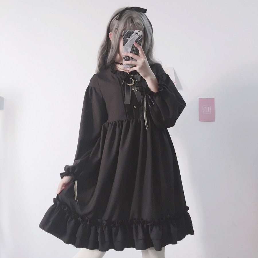 Bow-Knot Black Flounced Dress