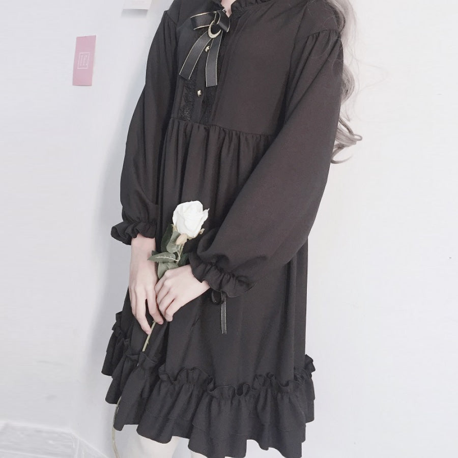 Bow-Knot Black Flounced Dress