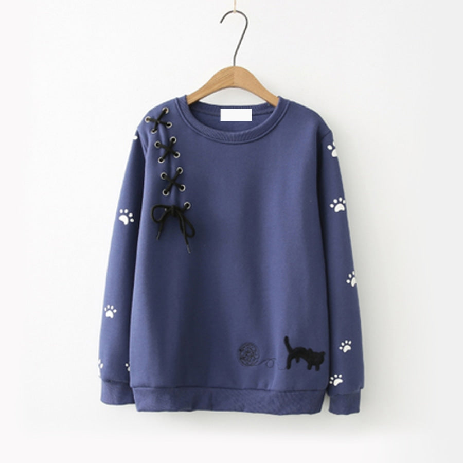 Bow-Knot Kitty Yarn Ball Sweatshirt J10004 Navy / One Size