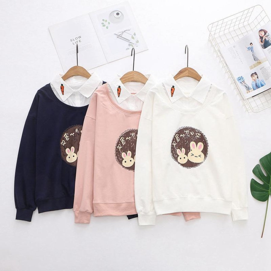 Bunny Carrot Fake Two-Piece Shirt Sweatshirt J10007