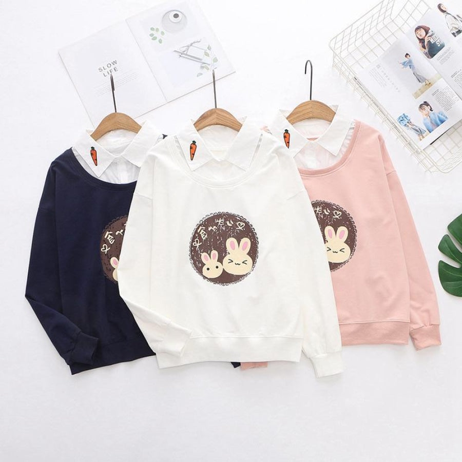 Bunny Carrot Fake Two-Piece Shirt Sweatshirt J10007