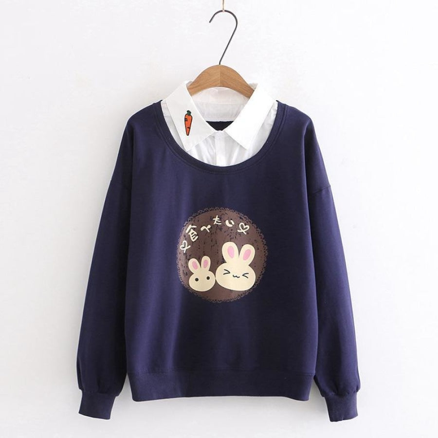 Bunny Carrot Fake Two-Piece Shirt Sweatshirt J10007 Blue / M