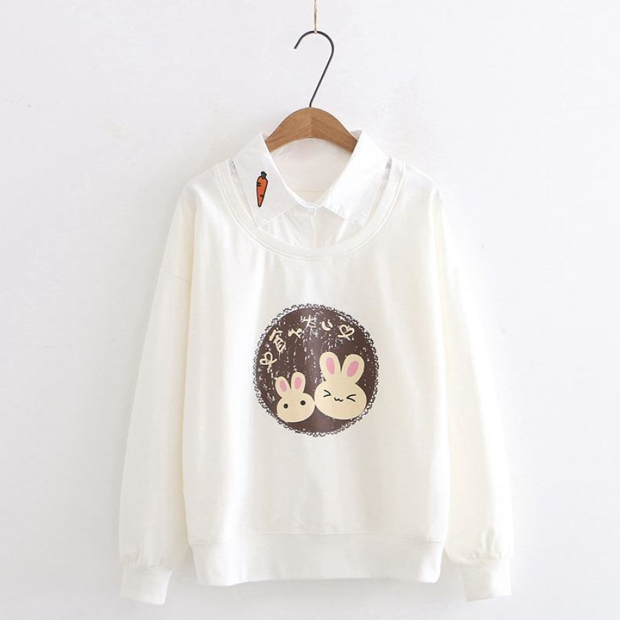 Bunny Carrot Fake Two-Piece Shirt Sweatshirt J10007 White / M