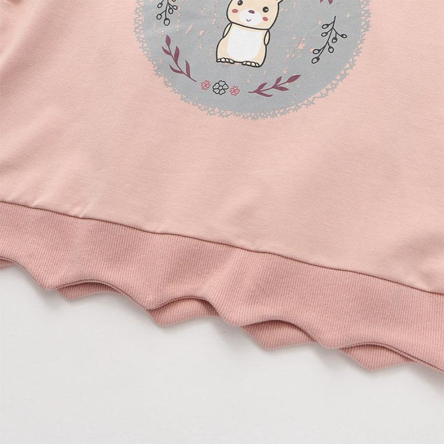 Bunny Print Bow Tie Shirt Two-Piece Sweatshirt J10029