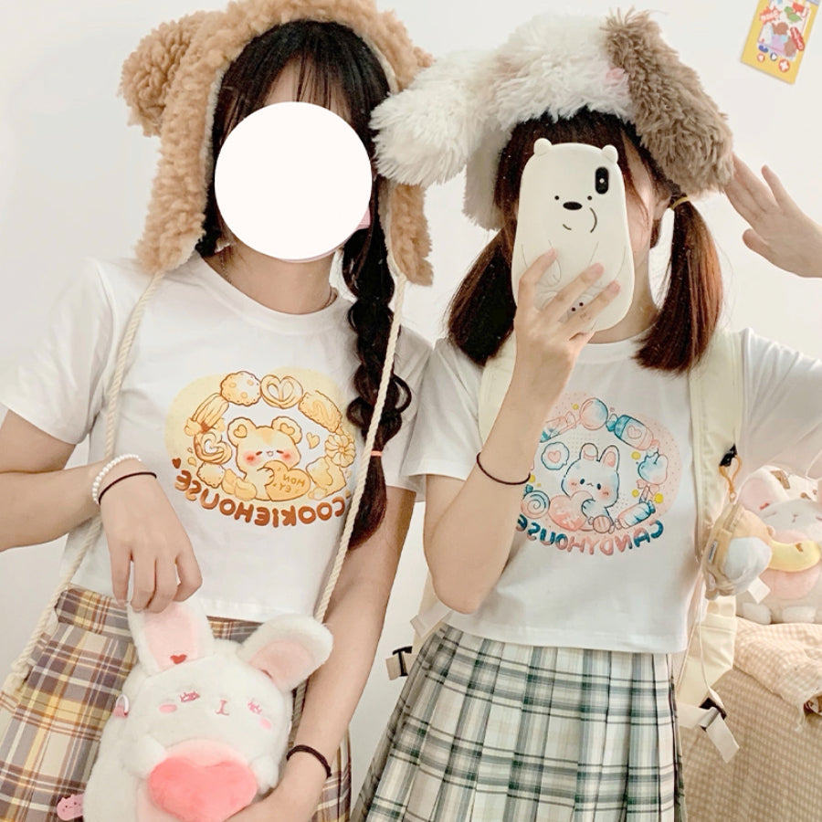 Japanese Cartoon Printed Short-sleeved Top