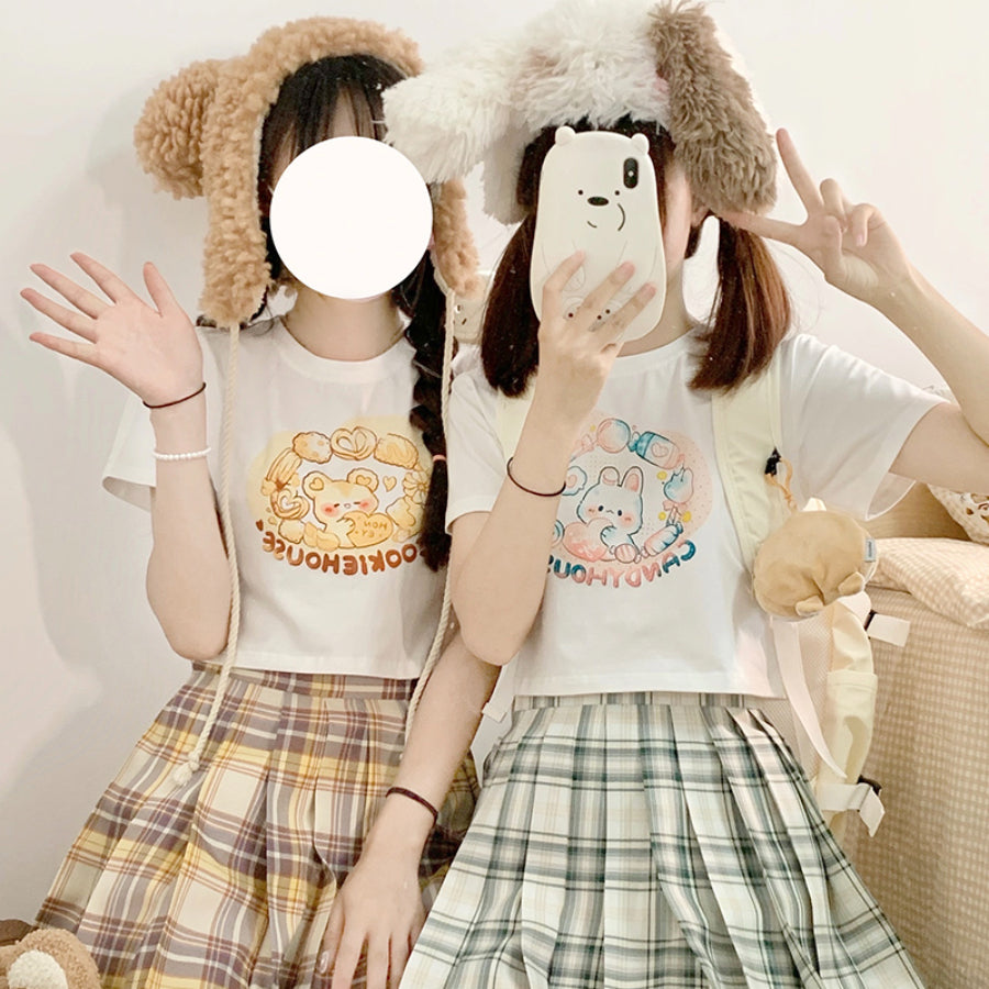 Japanese Cartoon Printed Short-sleeved Top