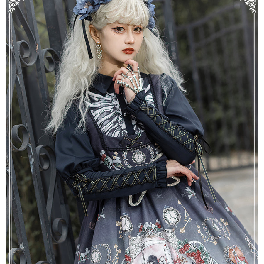 Vintage Gothic Lolita Jumper Skirt and Long-sleeved Shirt