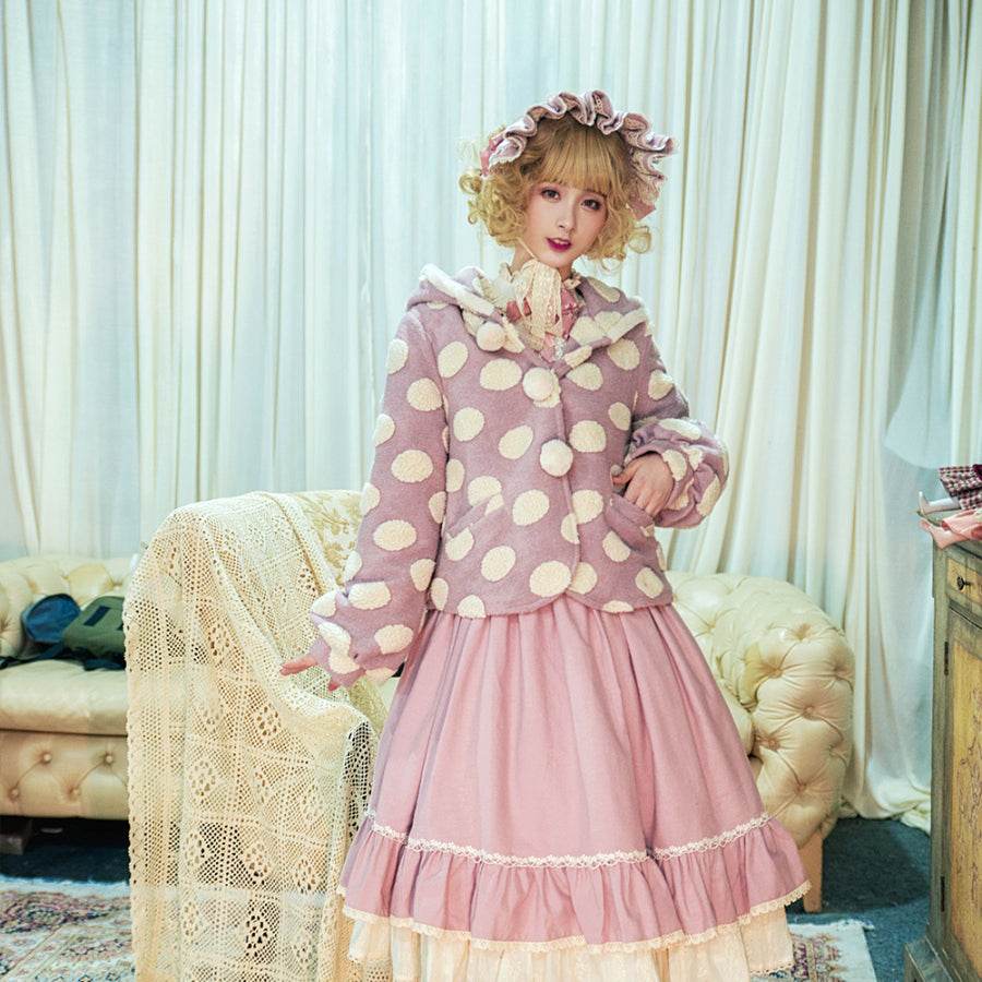 Autumn Winter Woolen Lolita Dot Coat