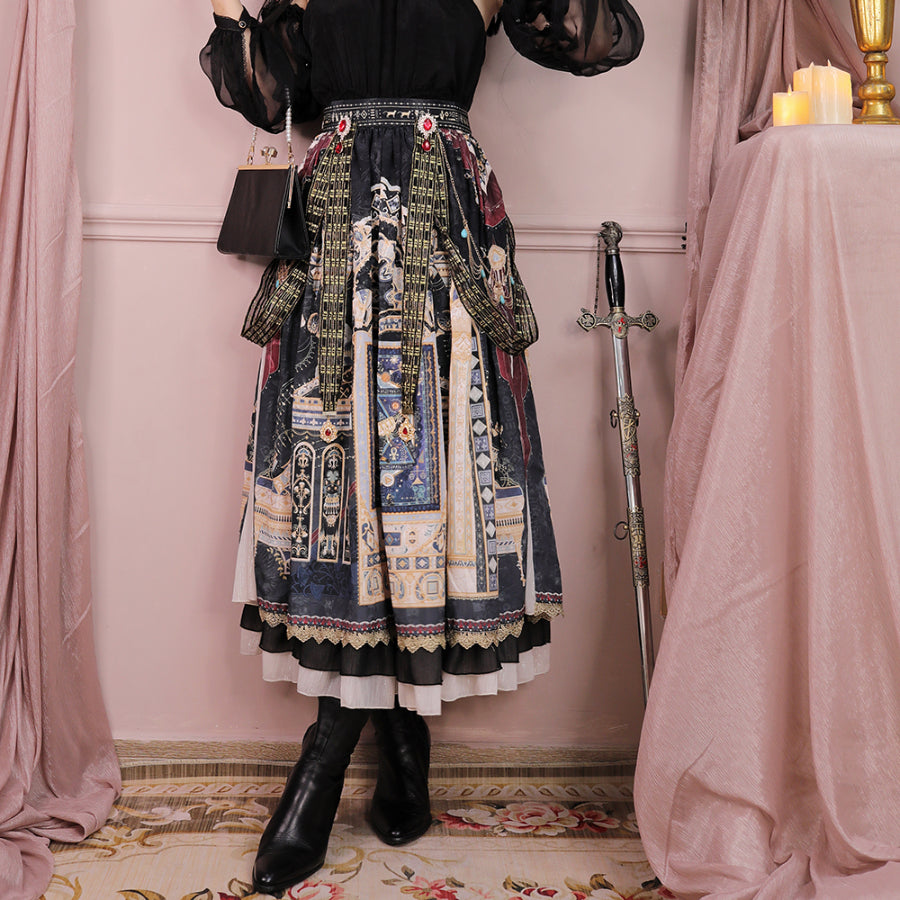 Egypt Style Gorgeous Side Opening Lolita Printed Skirt