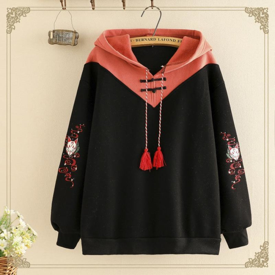 Cartoon Fox Tassel Drawstring Hoodie Mp006245 Black / One Size Sweatshirt