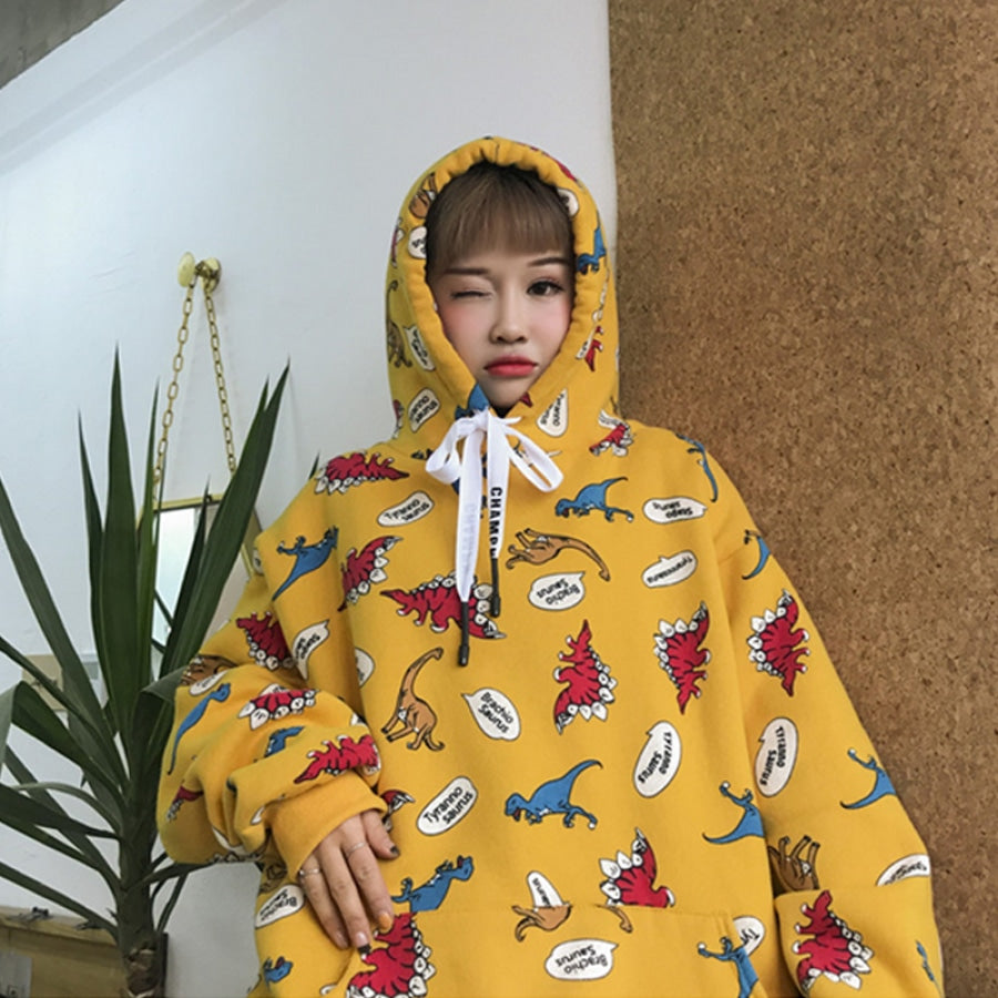 Casual Dinosaurs Print Oversized Hoodie J10017 Sweatshirt