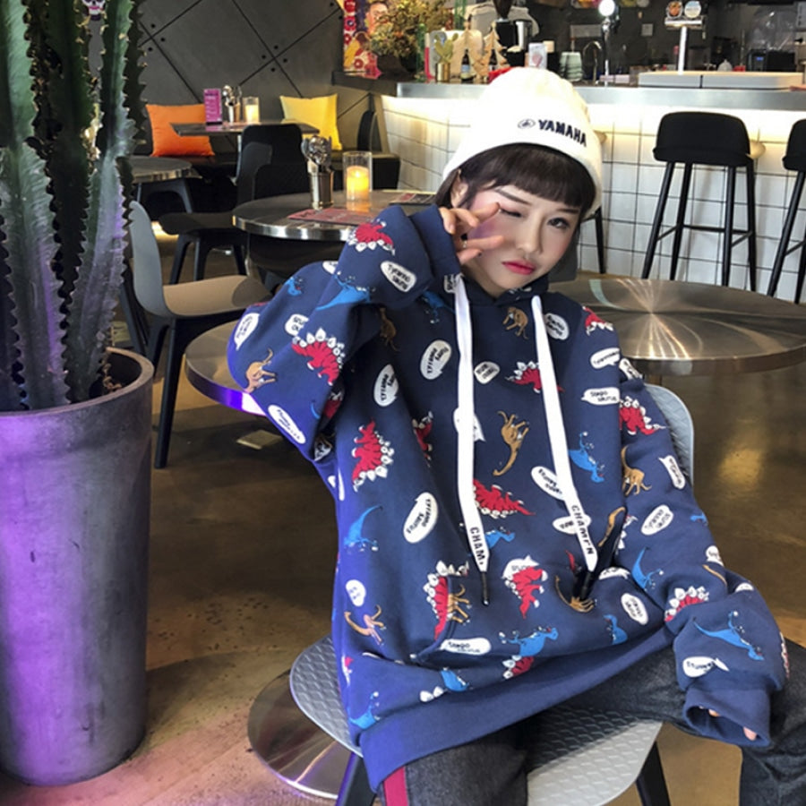 Casual Dinosaurs Print Oversized Hoodie J10017 Sweatshirt