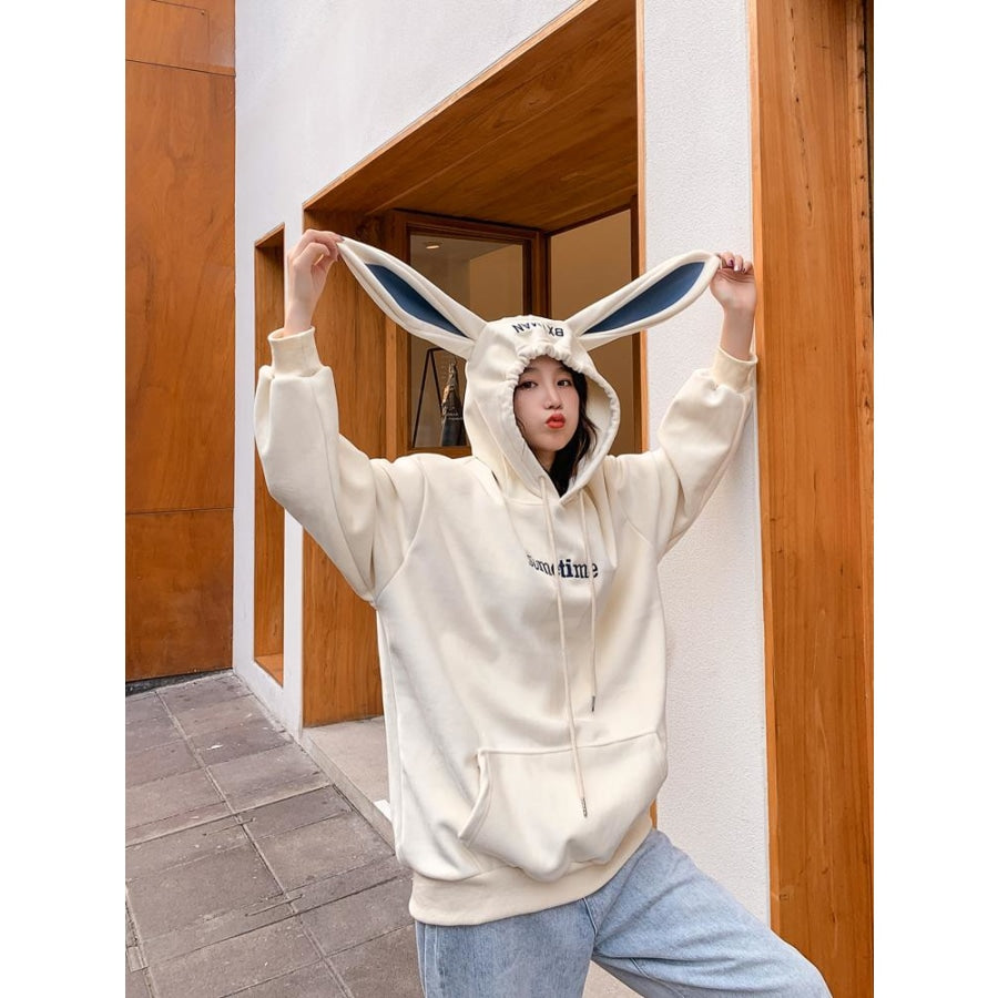 Casual Letter Sometime Embroidery Bunny Ear Hoodies Hoodie