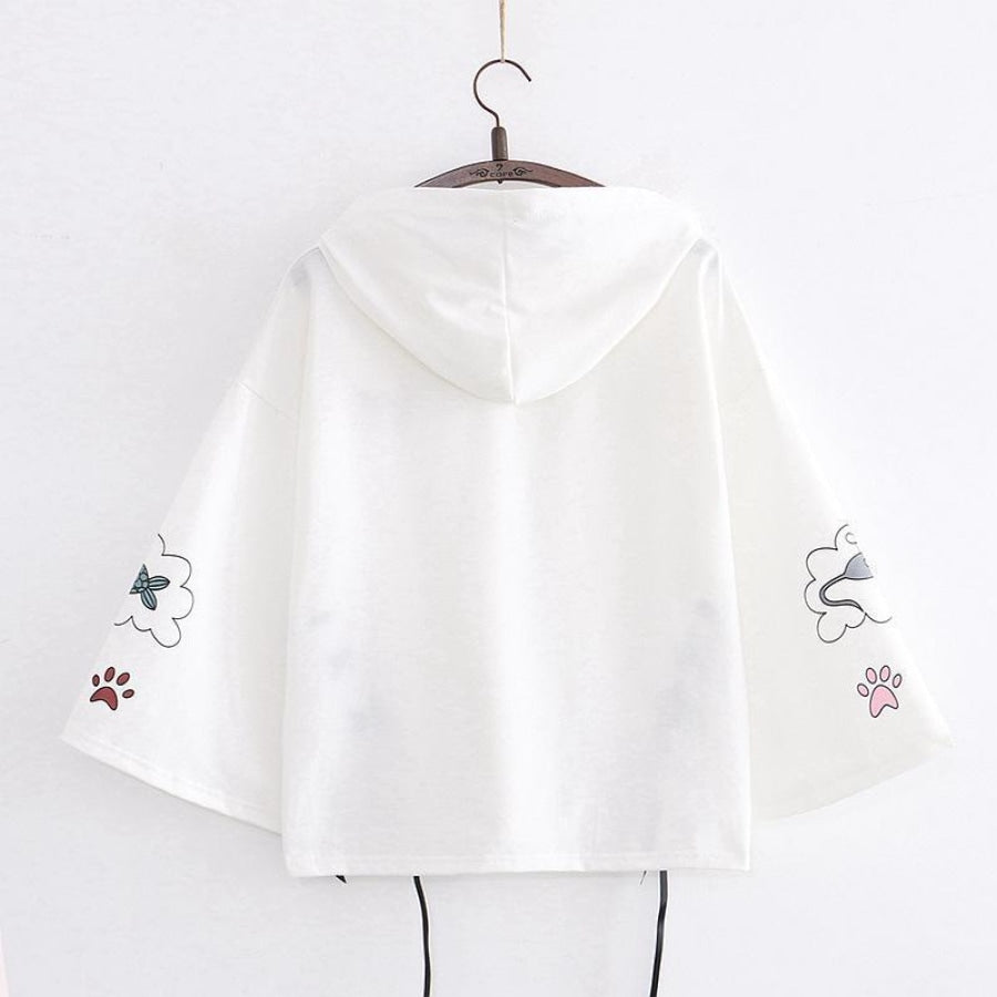 Cat Dream Laced-Up Loose Hoodie Sweatshirt