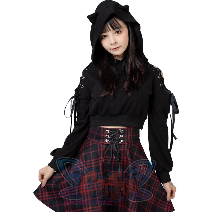 Cat Ears Lace Up Sweatshirt Mp006080 Black / S Sweatshirt