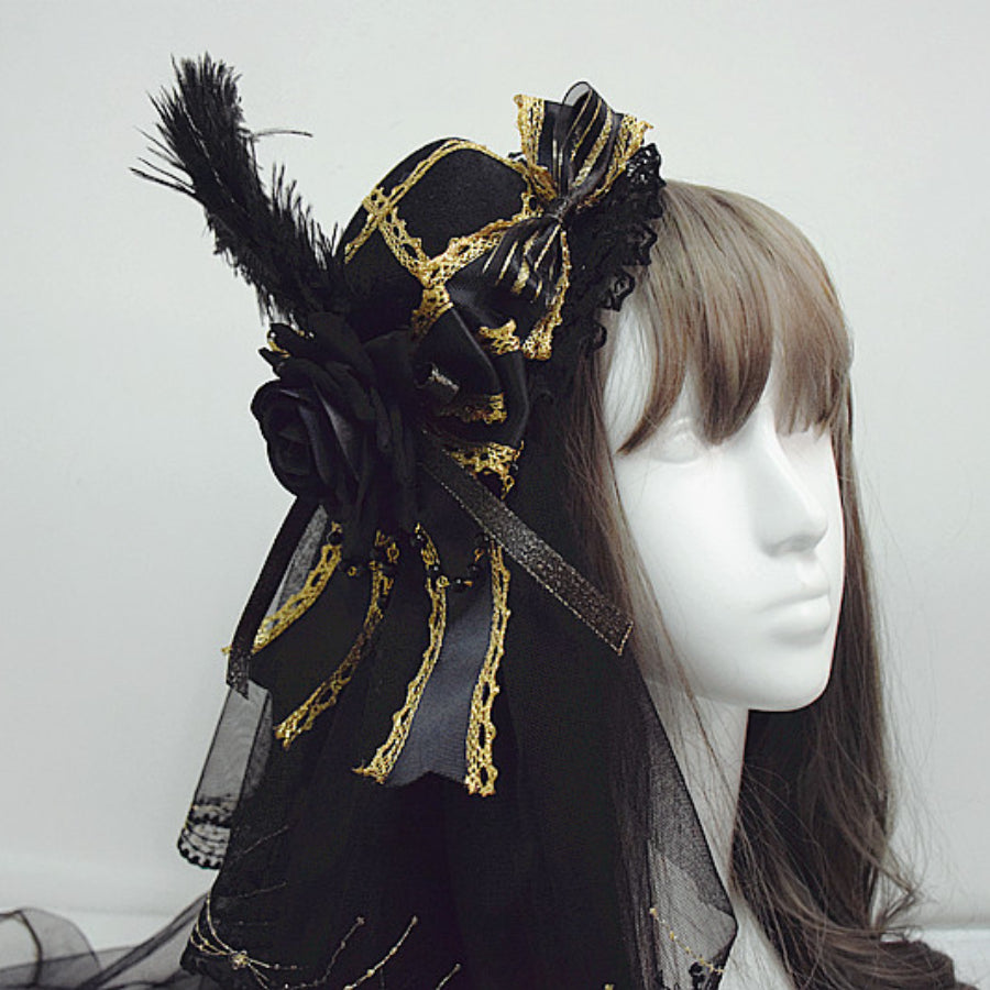 Original Gorgeous Lolita Feather Veil Hat - cosfun