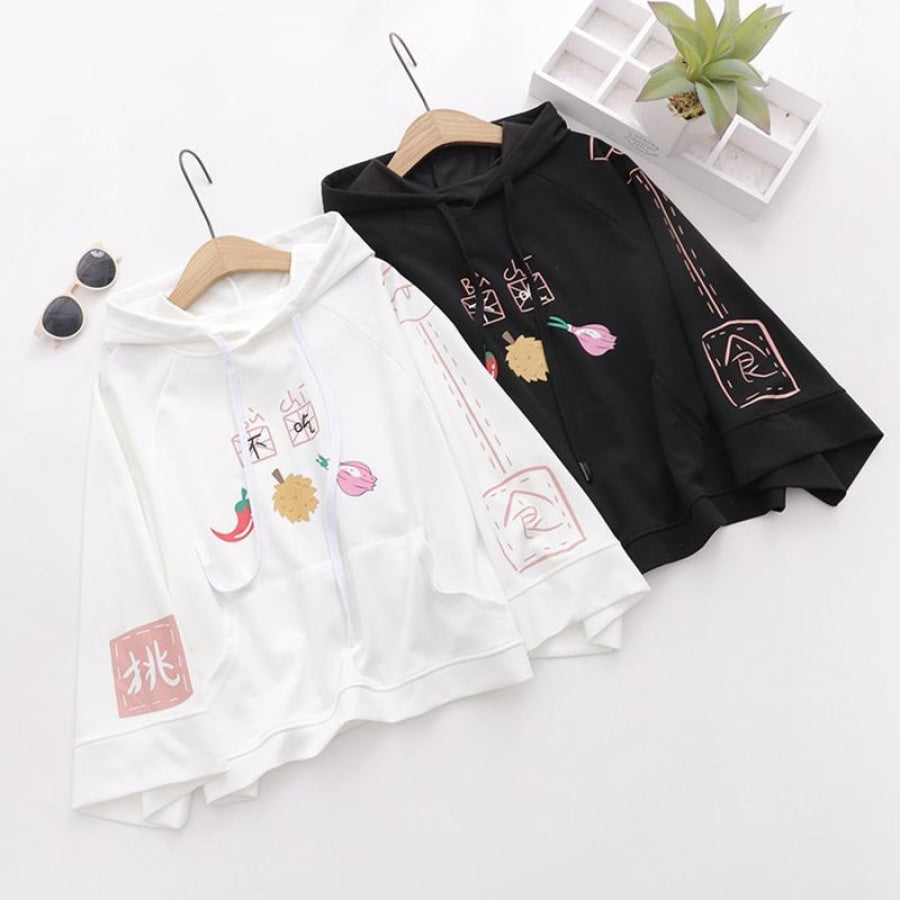 Characters And Cute Fruits Print Pocket Student Loose Hoodies J40003 Hoodie