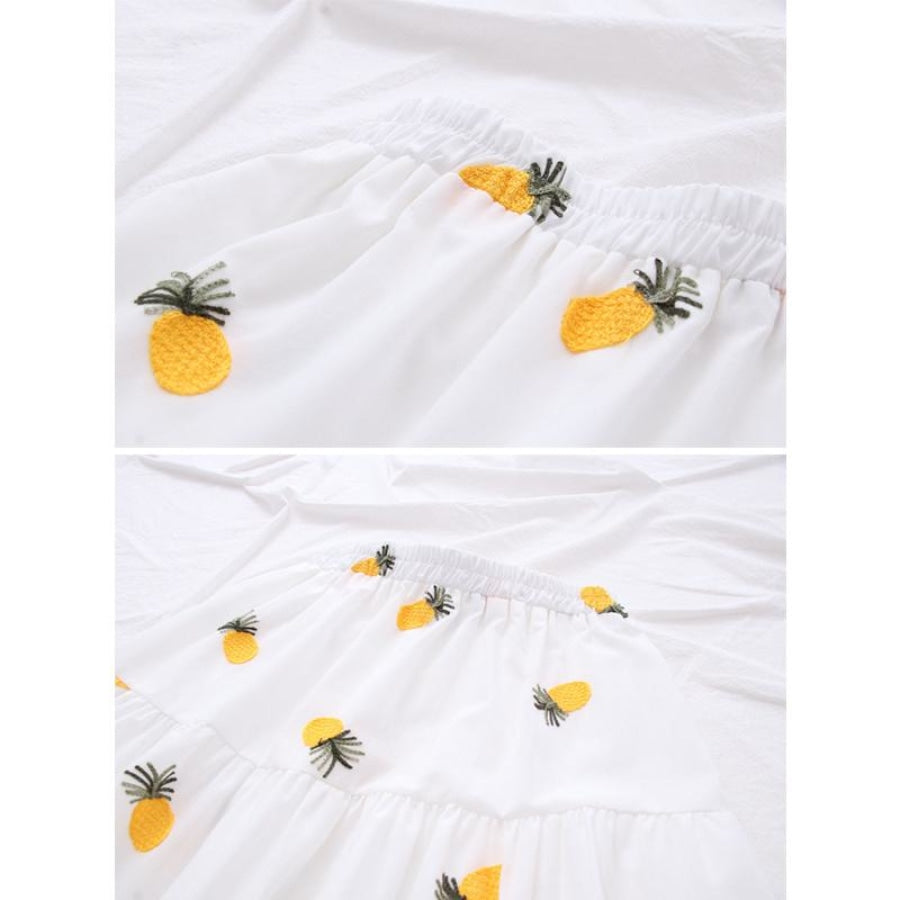 Cherry Strawberry Pineapple Embroidery A-Line Pleated Skirt