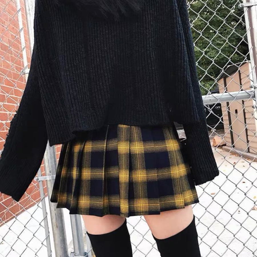 Classical Retro Punk Style Tartan Plaid A-Line Skirt Mp006273