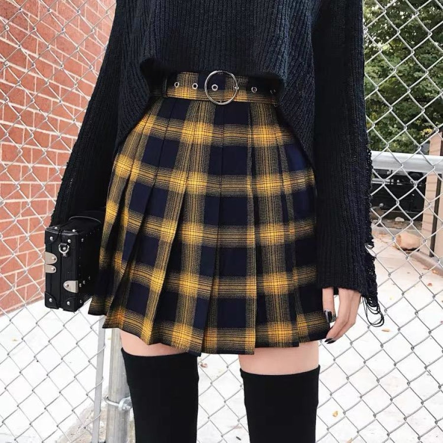 Classical Retro Punk Style Tartan Plaid A-Line Skirt Mp006273