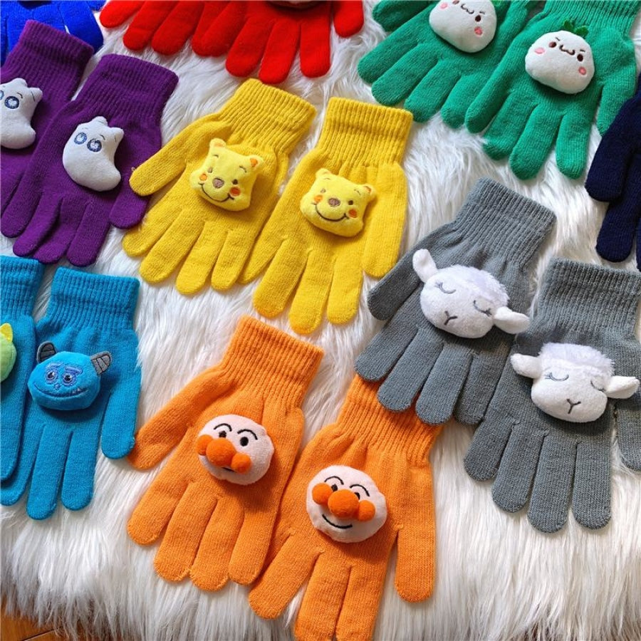 Couple Cute Little Monster Cartoon Students Warm Winter Handmade Gloves