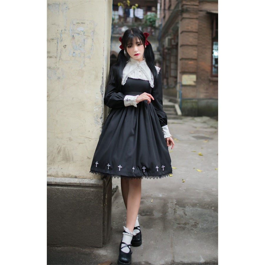 Cross Pattern Embroidery Gothic Lolita Dress Mp006165