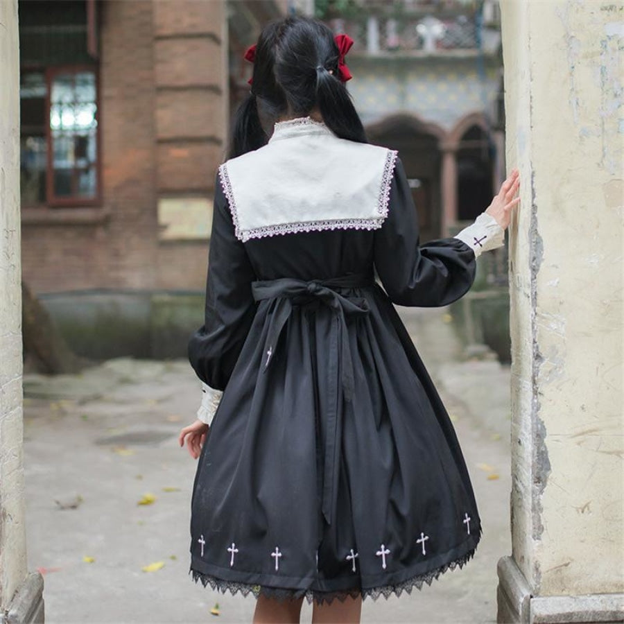 Cross Pattern Embroidery Gothic Lolita Dress Mp006165