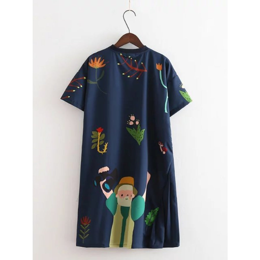 Cute Hiking Man Ruffled Hem Summer Dress