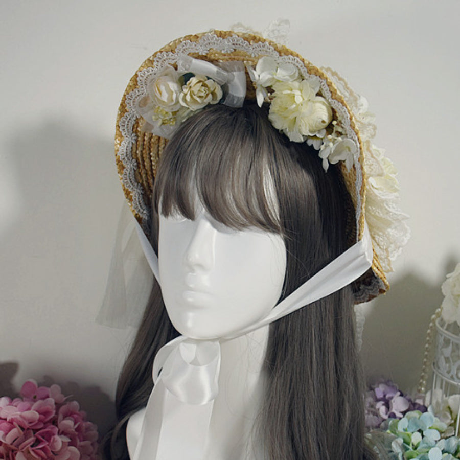 Original Elegant and Classic Lolita Flowers Straw Hat