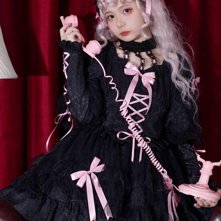 Sweet and Cool Gothic Lolita Slip Dress and Long-sleeved Dress S22810