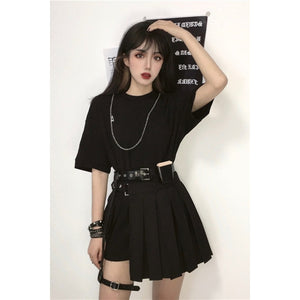 Darkness Street BF Style Letter A Loose T-shirt Punk Pleated Skirt J40 ...