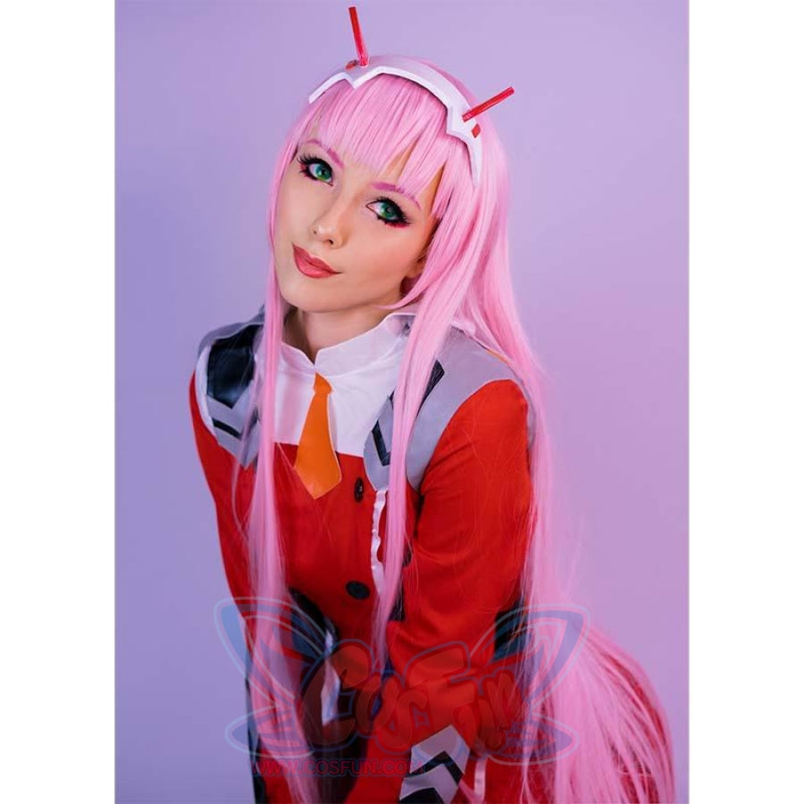 cosfun DARLING in the FRANXX Zero Two 02 Cosplay Wigs Long Pink Hair