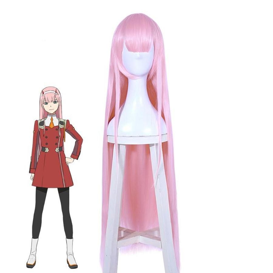 cosfun DARLING in the FRANXX Zero Two 02 Cosplay Wigs Long Pink Hair