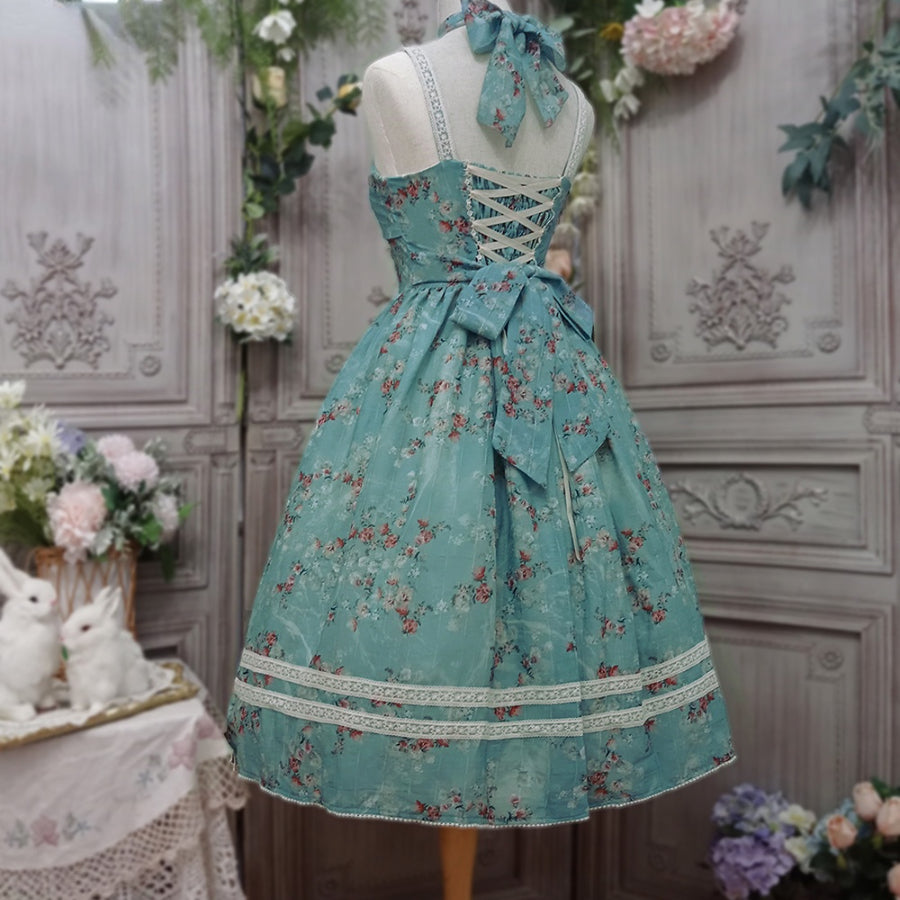 Vintage and Elegant Lolita Printed Neck Dress