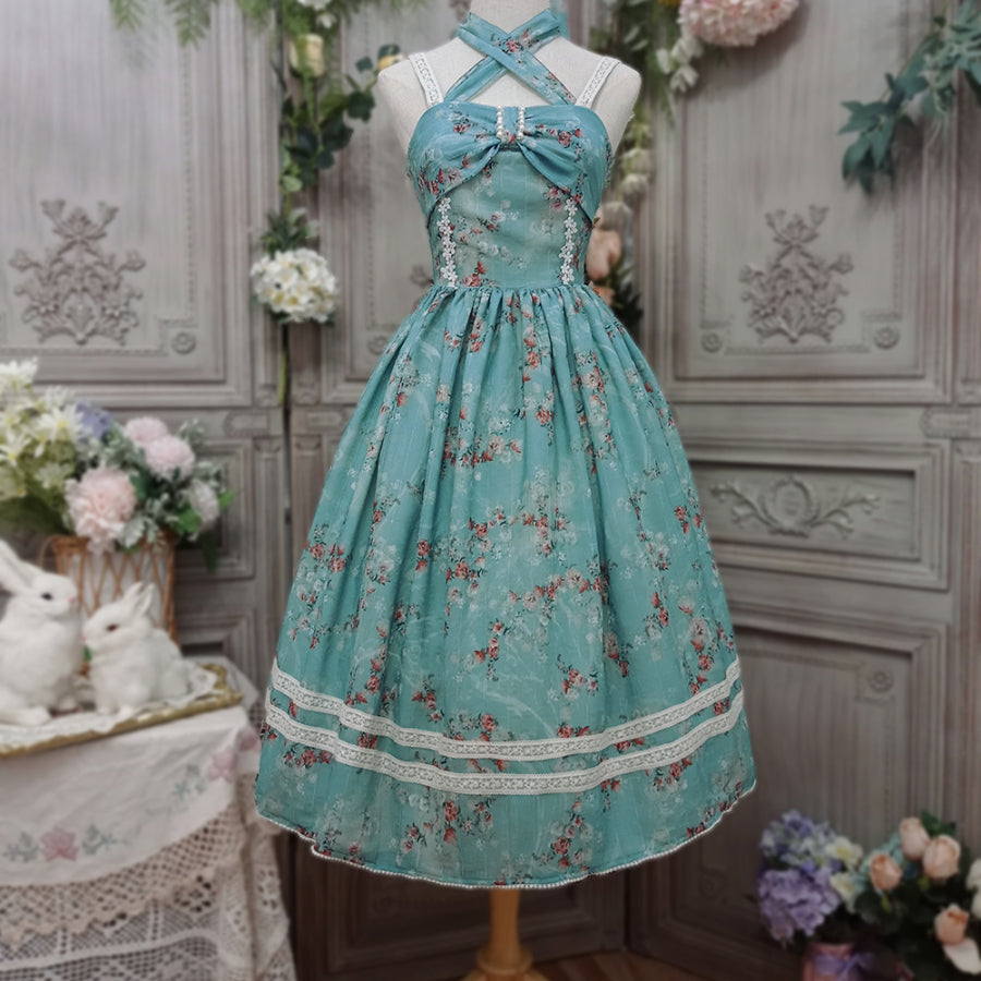 Vintage and Elegant Lolita Printed Neck Dress