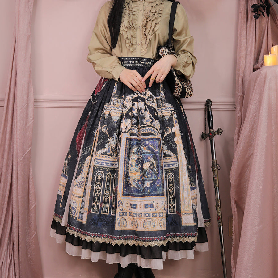 Egypt Style Gorgeous Side Opening Lolita Printed Skirt