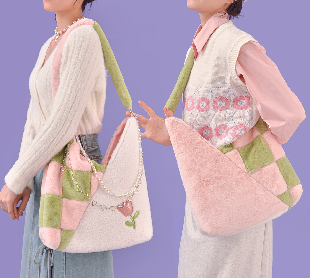 Heart-Shaped Cherry Plush Shoulder Bag