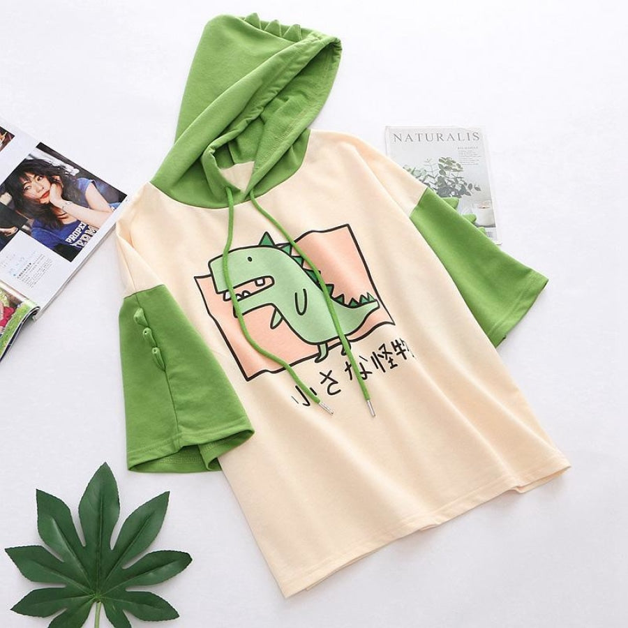 Dinosaur Cartoon Japanese Hooded T-Shirt J10023 T-Shirt