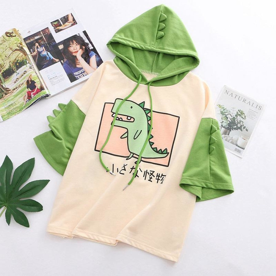 Dinosaur Cartoon Japanese Hooded T-Shirt J10023 T-Shirt