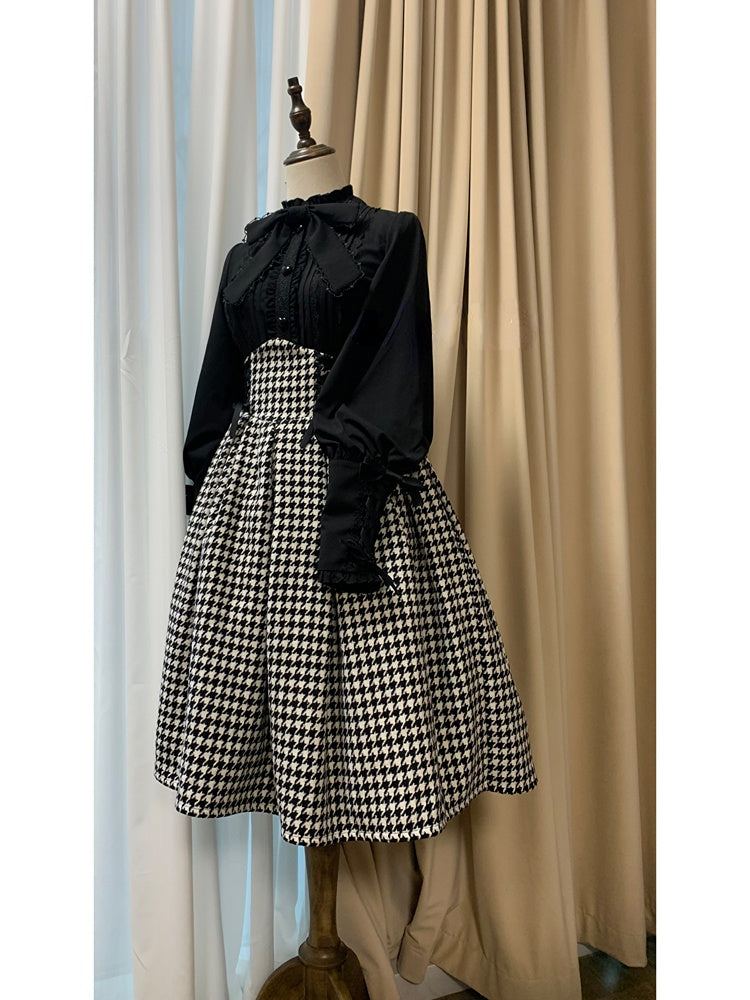 Daily Elegant Winter Lolita Woolen Houndstooth Skirt Sets