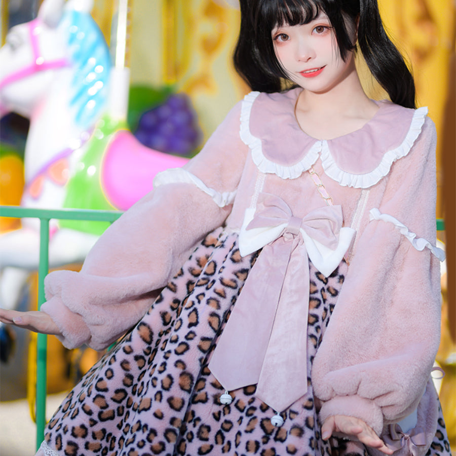 Winter Lovely Woolen Lolita Cat Dress Sets - cosfun