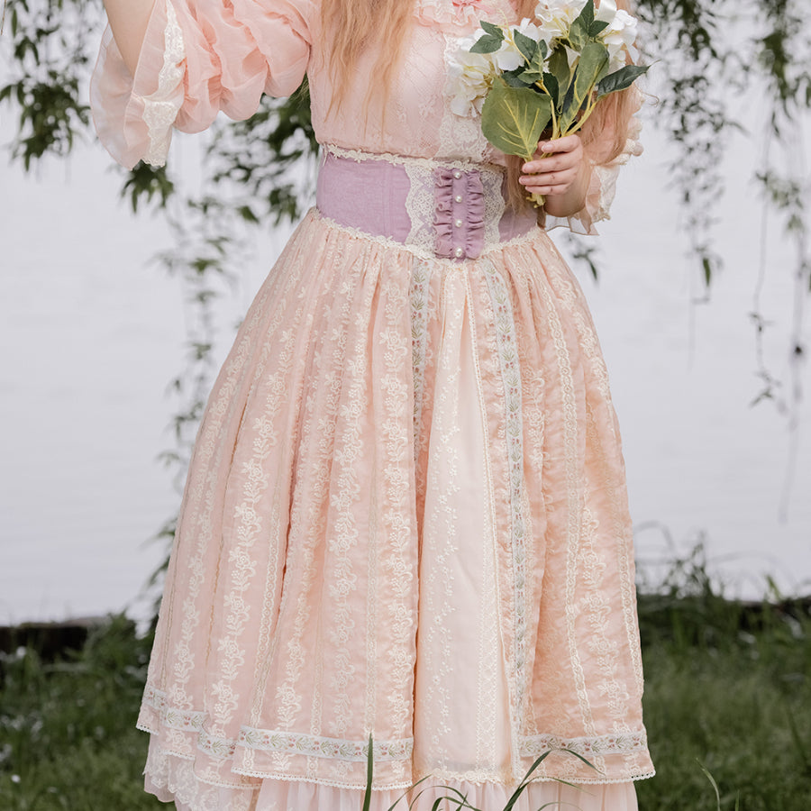 Spring Elegant Embroidered Lolita High Waist Skirt