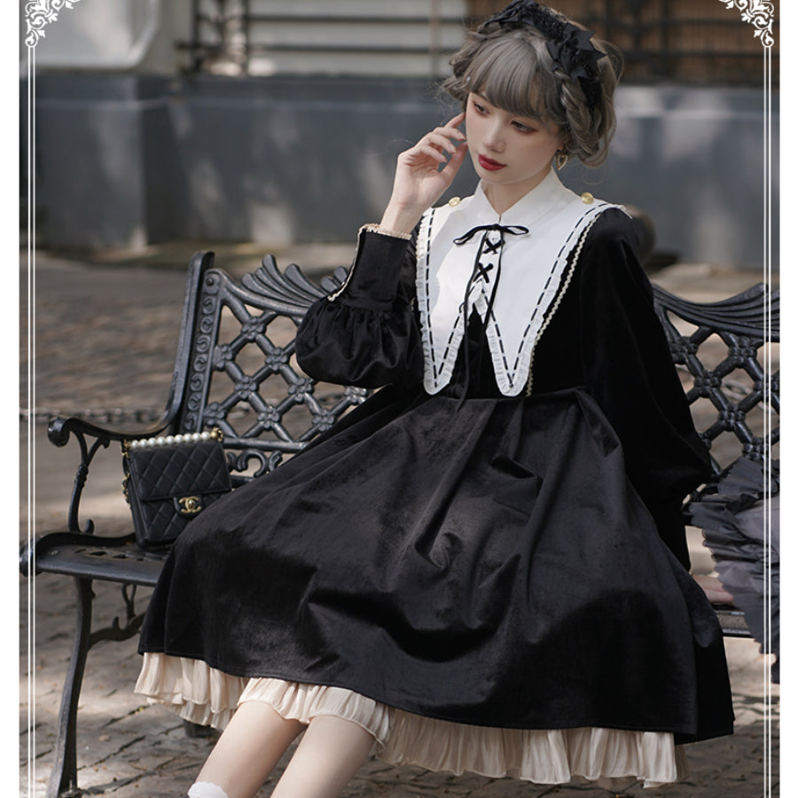 Autumn Winter Halloween Gothic Lolita Long Sleeve Dress - cosfun