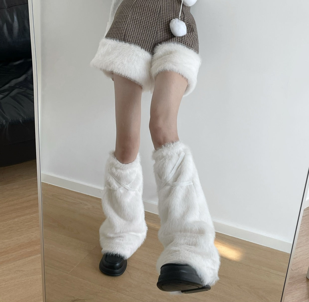 Woolen Coat Plaid Shorts Winter Warm Suit S22431