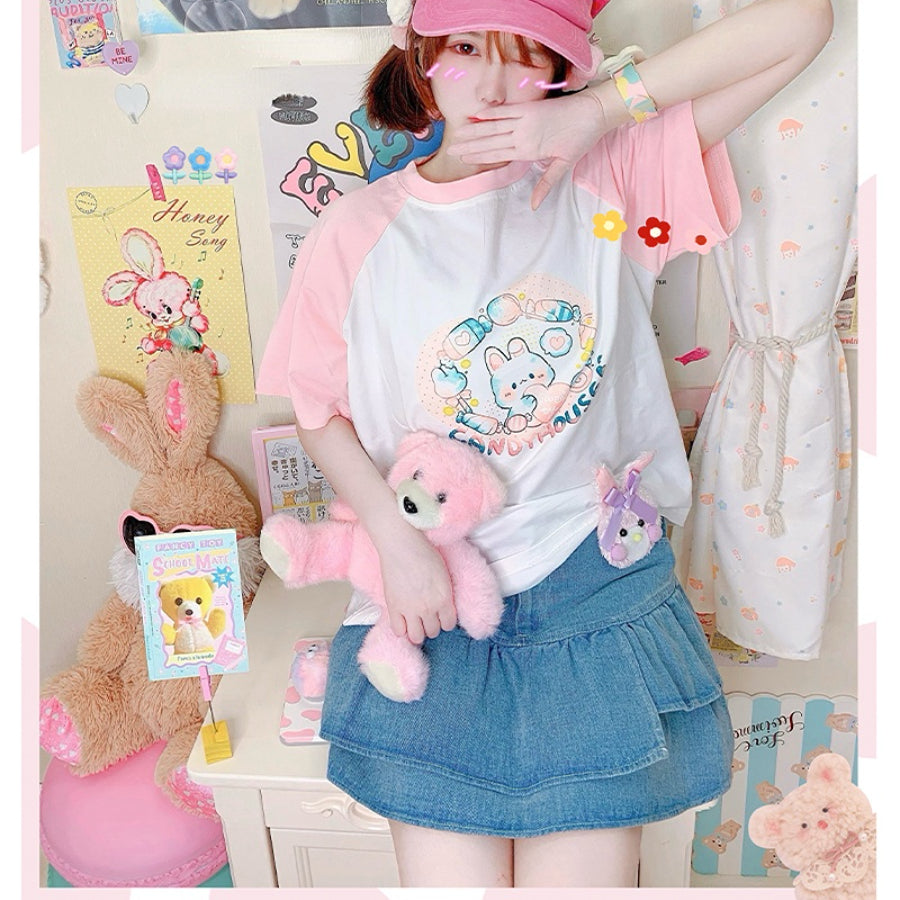 Japanese Cartoon Printed Short-sleeved Top