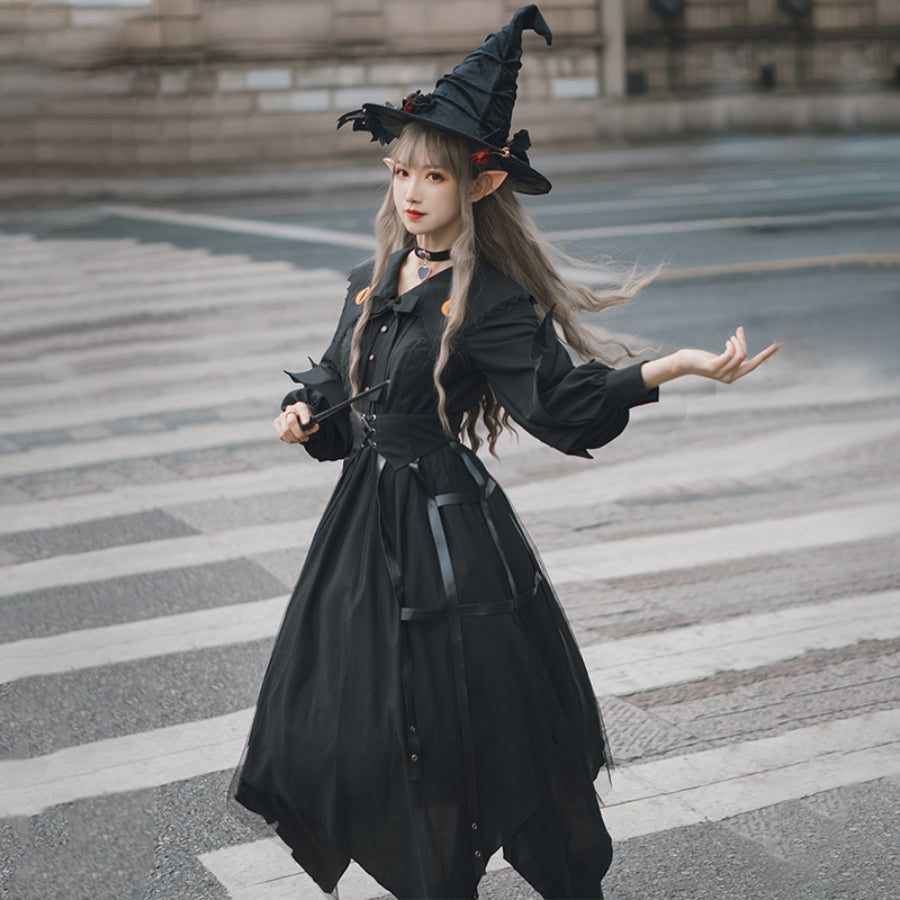 Original Vintage Halloween Lolita Irregular Long-sleeved Dress - cosfun