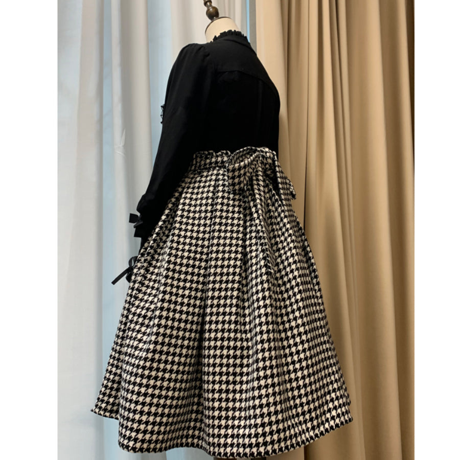 Daily Elegant Winter Lolita Woolen Houndstooth Skirt Sets