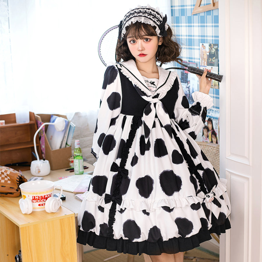 Sweet Cow and Cat Paw Lolita Long Sleeve Dress